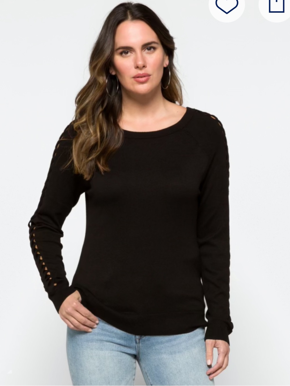LETY & ME Sonia Braided Sleeve Sweater black XL BNWT open braided arm detail